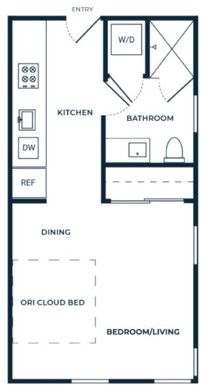 Floor plan for studio, 1 bath, 503 sqft